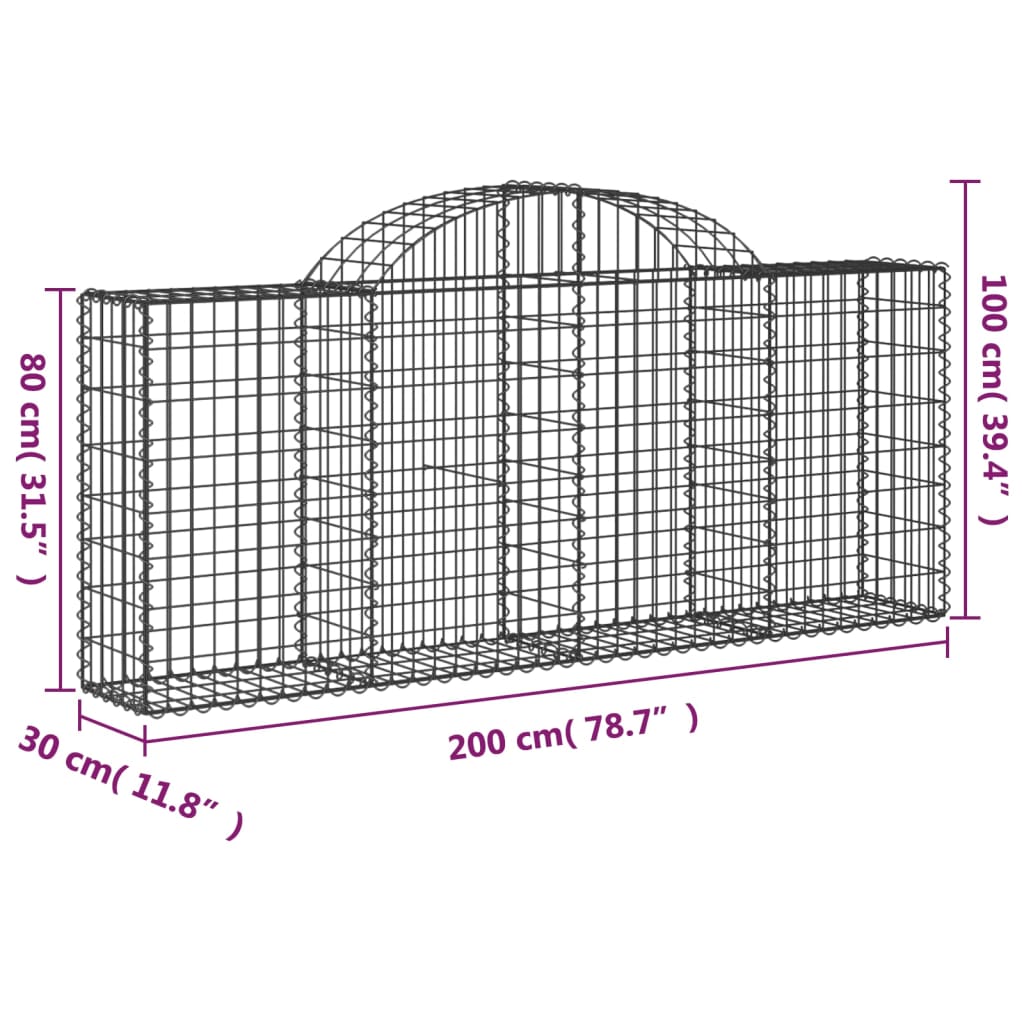 Paniers à gabions arqués 2 pcs 200x30x80/100 cm Fer galvanisé