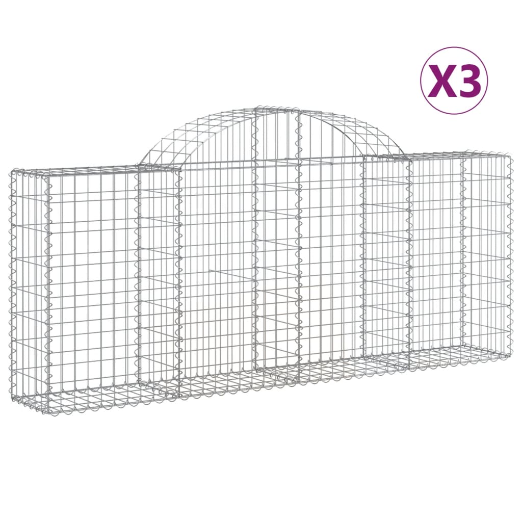 Paniers à gabions arqués 3 pcs 200x30x80/100 cm Fer galvanisé