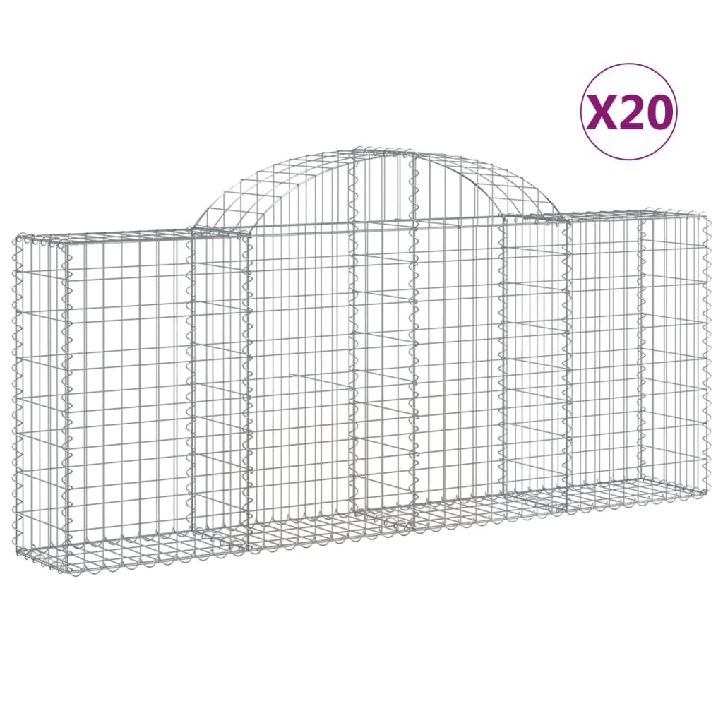 Paniers à gabions arqués 20 pcs 200x30x80/100 cm Fer galvanisé