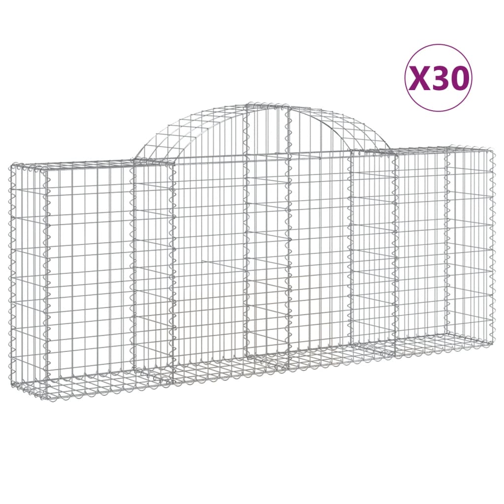 Paniers à gabions arqués 30 pcs 200x30x80/100 cm Fer galvanisé