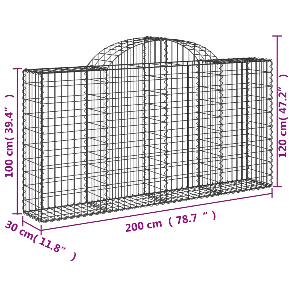 Paniers à gabions arqués 2 pcs 200x30x100/120 cm Fer galvanisé