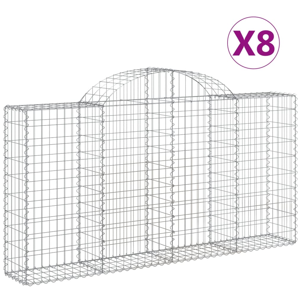 Paniers à gabions arqués 8 pcs 200x30x100/120 cm Fer galvanisé