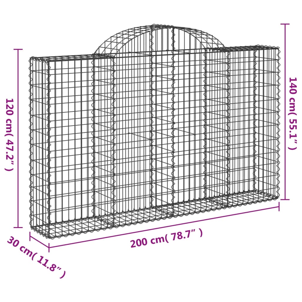 Paniers à gabions arqués 2 pcs 200x30x120/140 cm Fer galvanisé