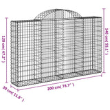 Paniers à gabions arqués 2 pcs 200x30x120/140 cm Fer galvanisé