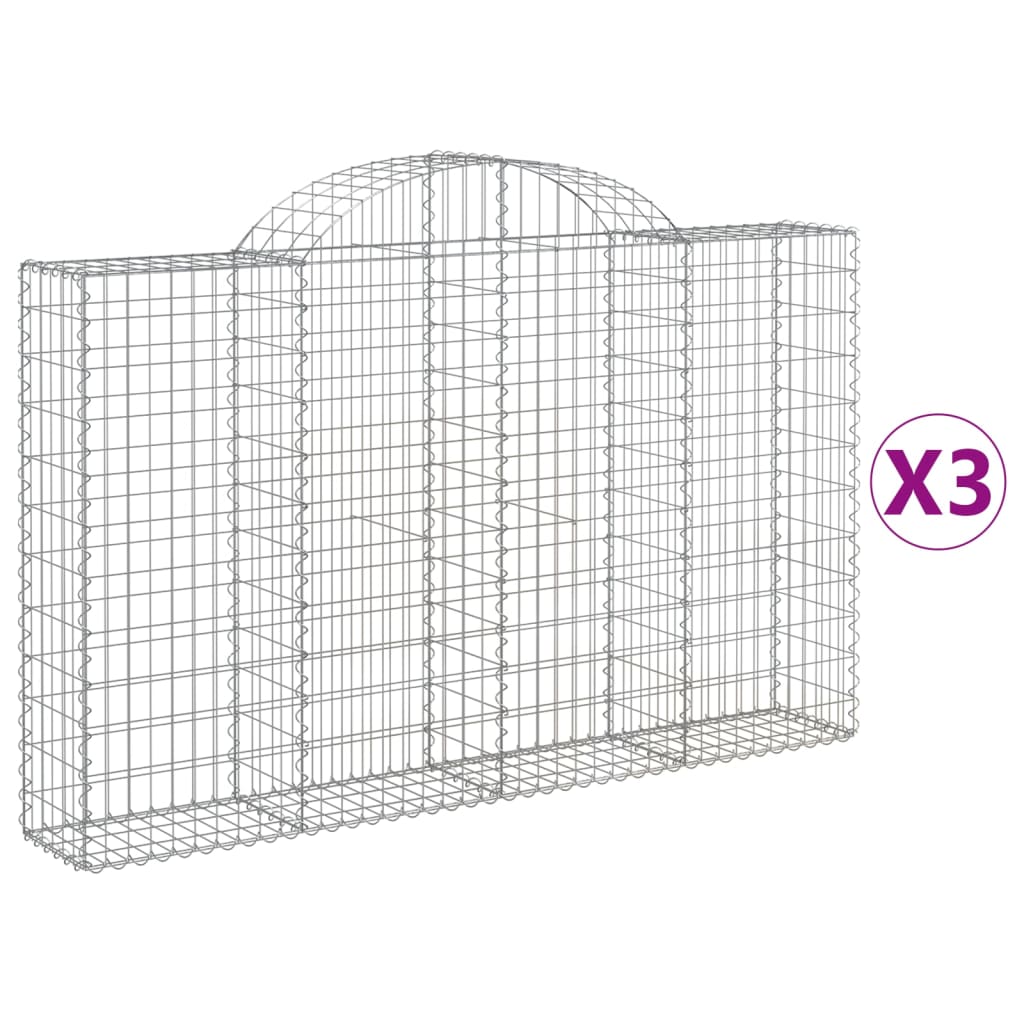 Paniers à gabions arqués 3 pcs 200x30x120/140 cm Fer galvanisé