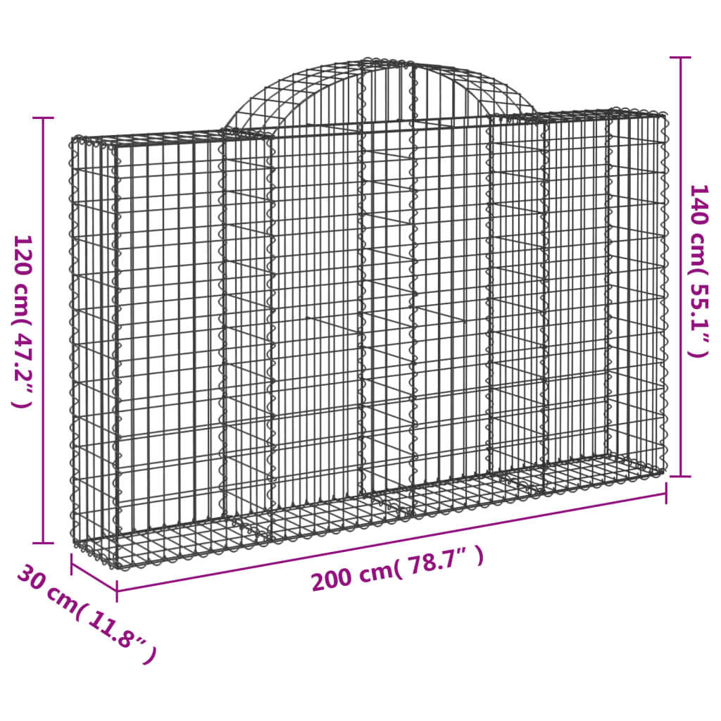 Paniers à gabions arqués 4 pcs 200x30x120/140 cm Fer galvanisé