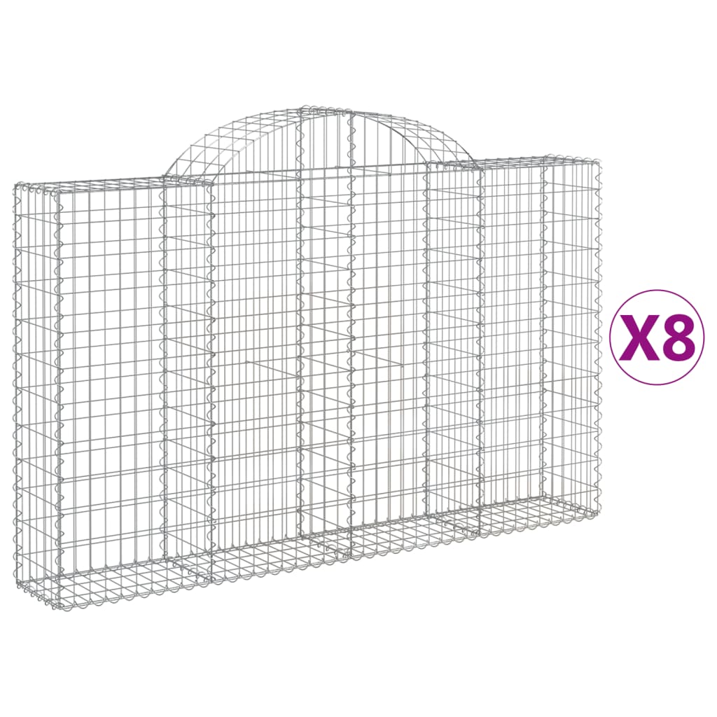 Paniers à gabions arqués 8 pcs 200x30x120/140 cm Fer galvanisé