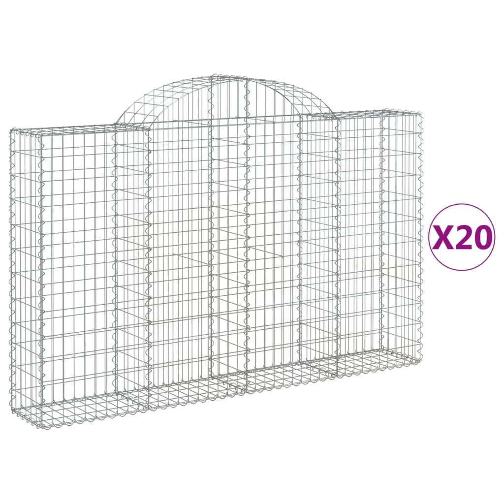 Paniers à gabions arqués 20 pcs 200x30x120/140 cm Fer galvanisé