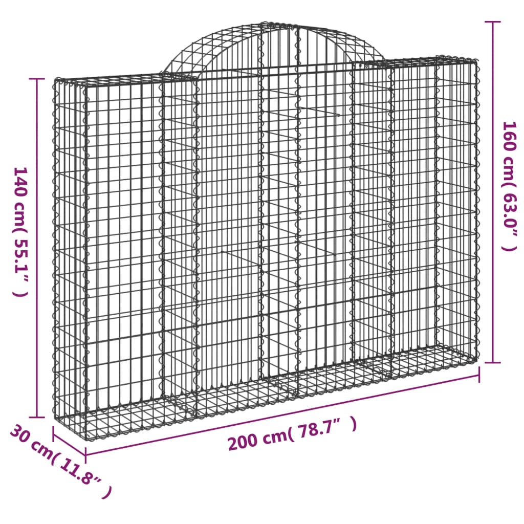 Paniers à gabions arqués 2 pcs 200x30x140/160 cm Fer galvanisé