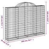 Paniers à gabions arqués 2 pcs 200x30x140/160 cm Fer galvanisé