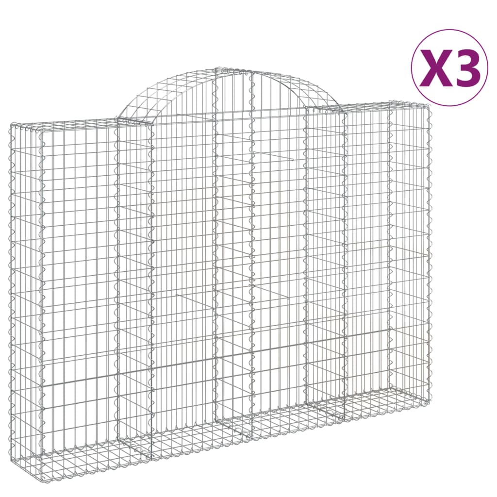 Paniers à gabions arqués 3 pcs 200x30x140/160 cm Fer galvanisé