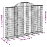 Paniers à gabions arqués 7 pcs 200x30x140/160 cm Fer galvanisé