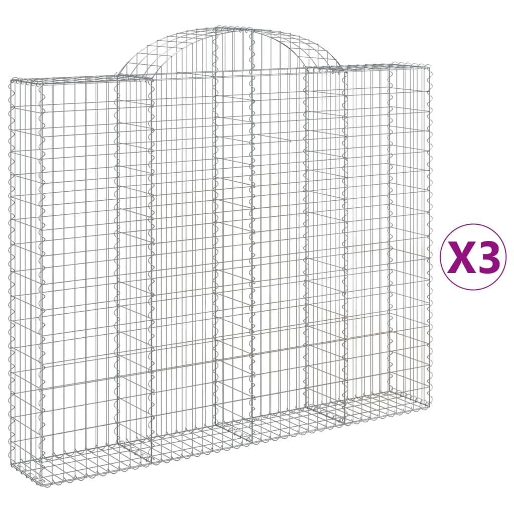 Paniers à gabions arqués 3 pcs 200x30x160/180 cm Fer galvanisé