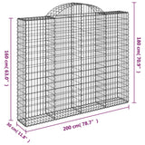 Paniers à gabions arqués 3 pcs 200x30x160/180 cm Fer galvanisé