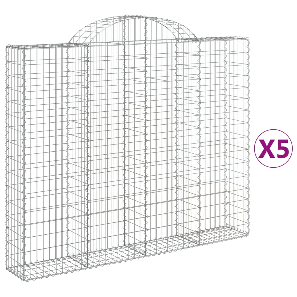 Paniers à gabions arqués 5 pcs 200x30x160/180 cm Fer galvanisé