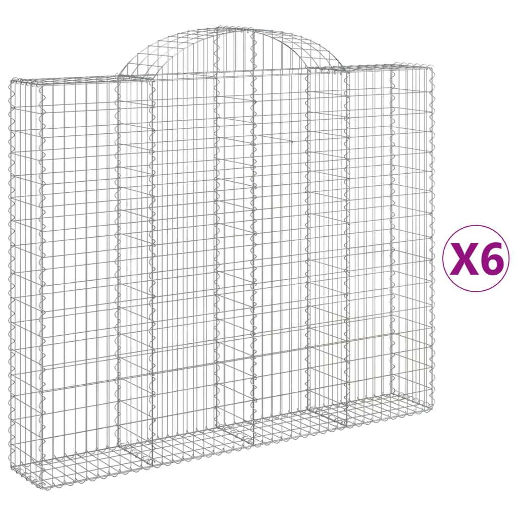 Paniers à gabions arqués 6 pcs 200x30x160/180 cm Fer galvanisé