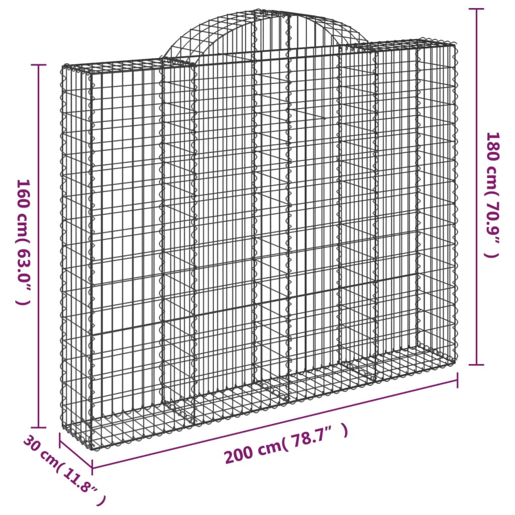 Paniers à gabions arqués 7 pcs 200x30x160/180 cm Fer galvanisé