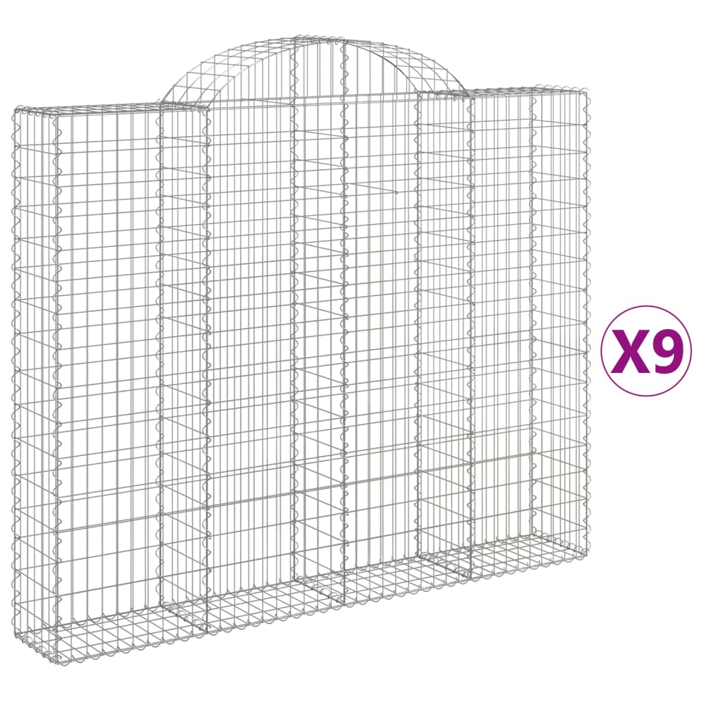 Paniers à gabions arqués 9 pcs 200x30x160/180 cm Fer galvanisé