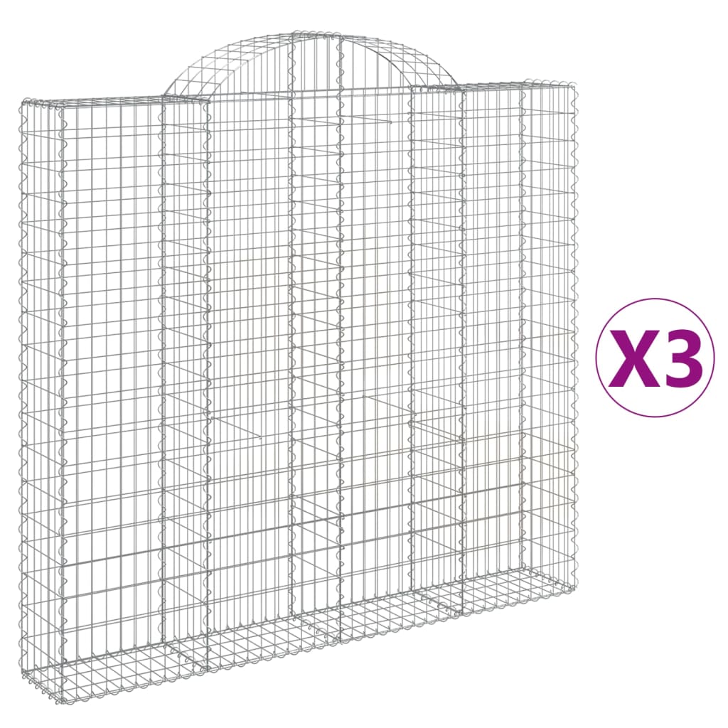 Paniers à gabions arqués 3 pcs 200x30x180/200 cm Fer galvanisé