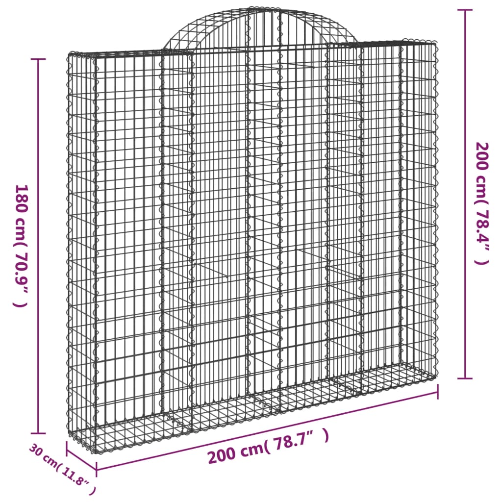 Paniers à gabions arqués 3 pcs 200x30x180/200 cm Fer galvanisé