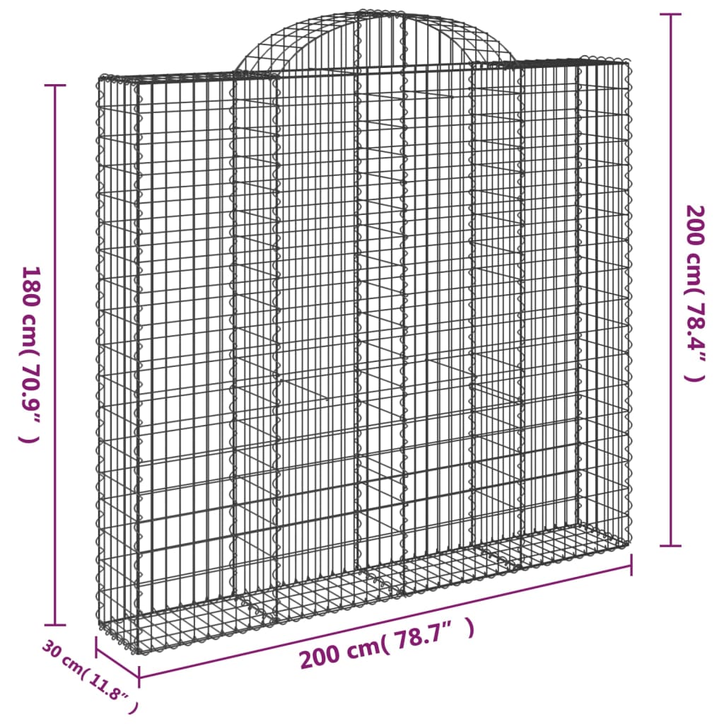 Paniers à gabions arqués 4 pcs 200x30x180/200 cm Fer galvanisé