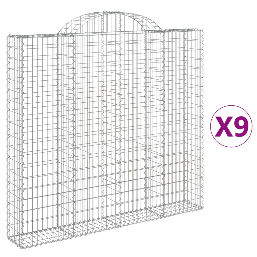 Paniers à gabions arqués 9 pcs 200x30x180/200 cm Fer galvanisé