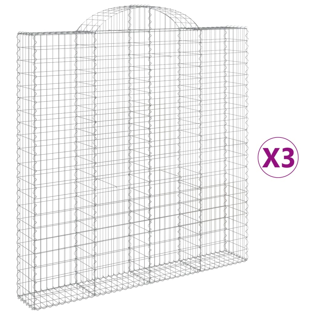 Paniers à gabions arqués 3 pcs 200x30x200/220 cm fer galvanisé