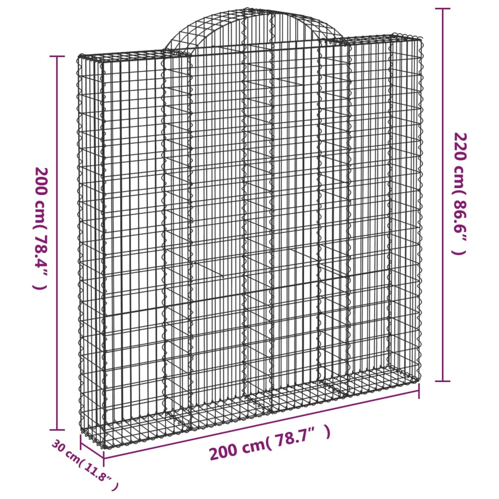 Paniers à gabions arqués 3 pcs 200x30x200/220 cm fer galvanisé