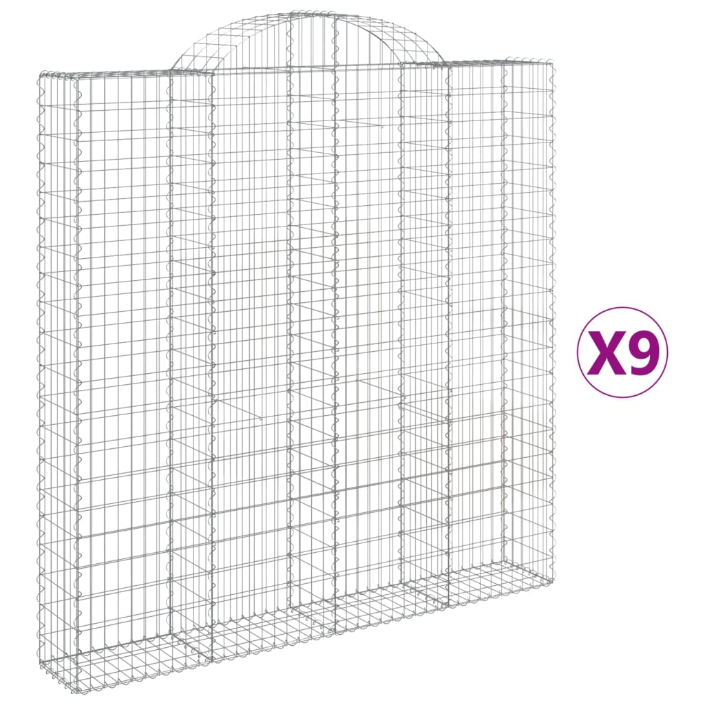 Paniers à gabions arqués 9 pcs 200x30x200/220 cm fer galvanisé