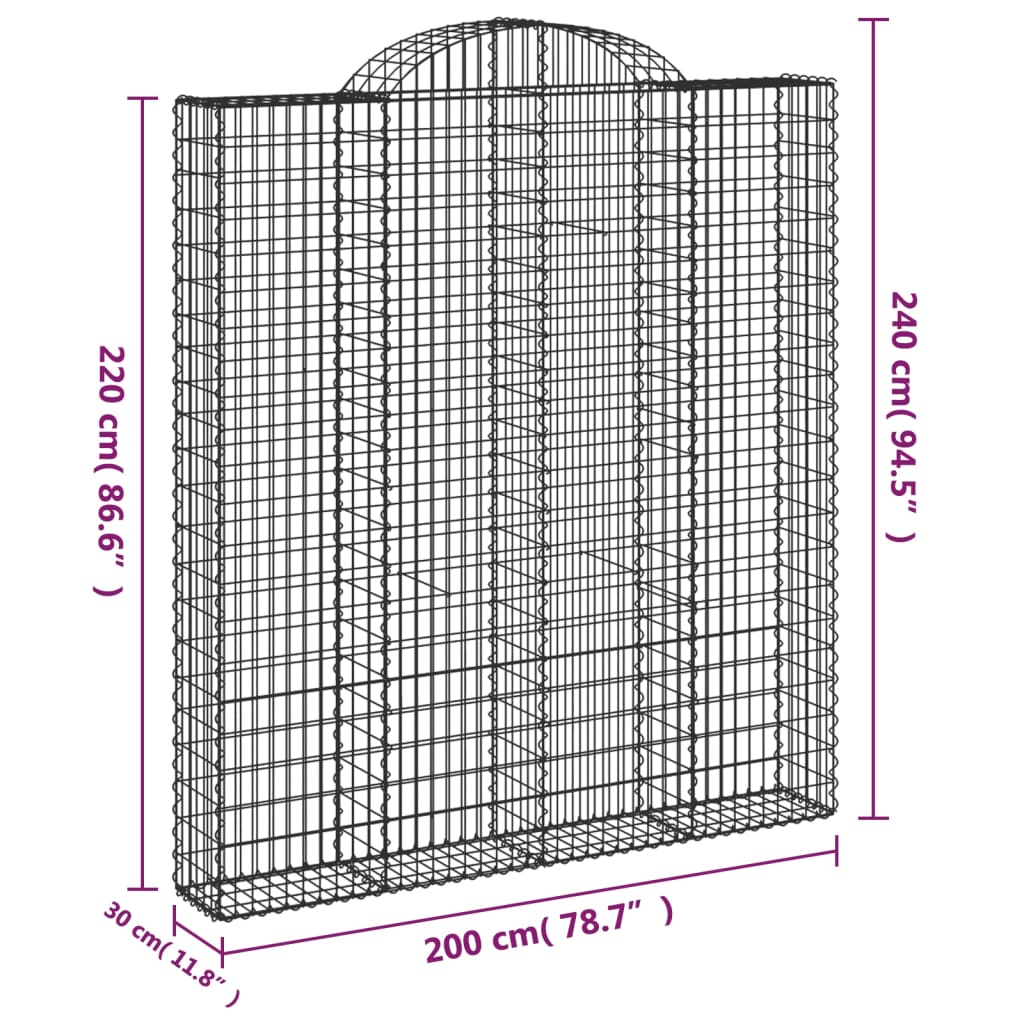 Paniers à gabions arqués 2 pcs 200x30x220/240 cm fer galvanisé