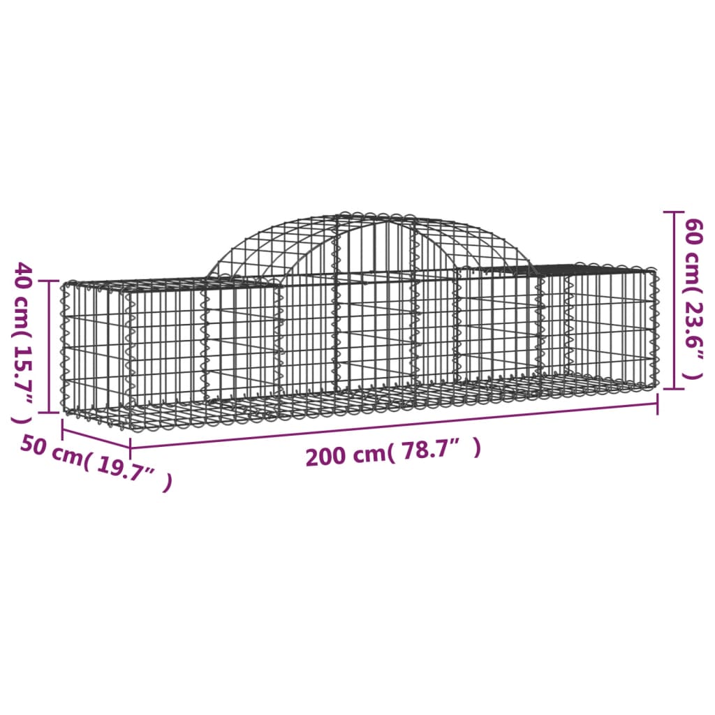 Paniers à gabions arqués 2 pcs 200x50x40/60 cm fer galvanisé