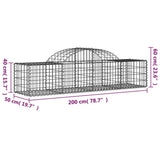 Paniers à gabions arqués 2 pcs 200x50x40/60 cm fer galvanisé