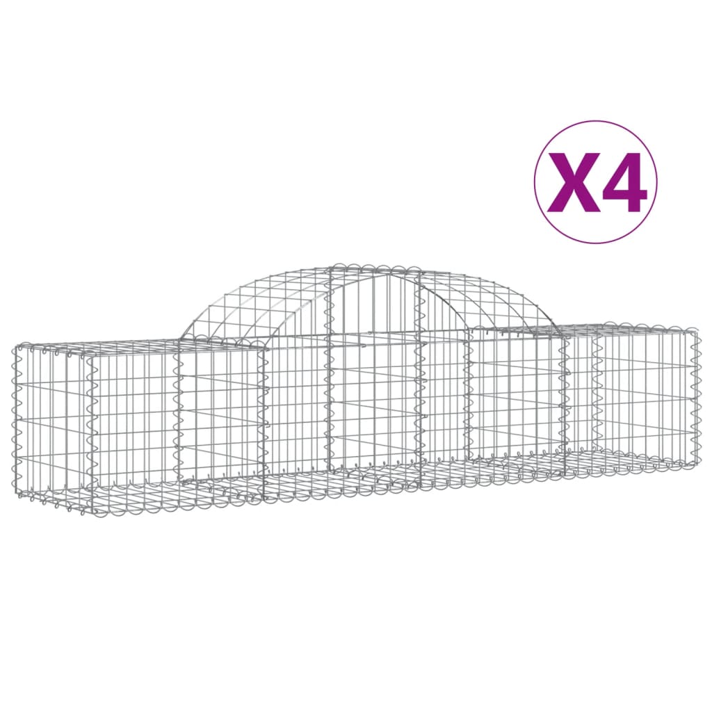 Paniers à gabions arqués 4 pcs 200x50x40/60 cm fer galvanisé