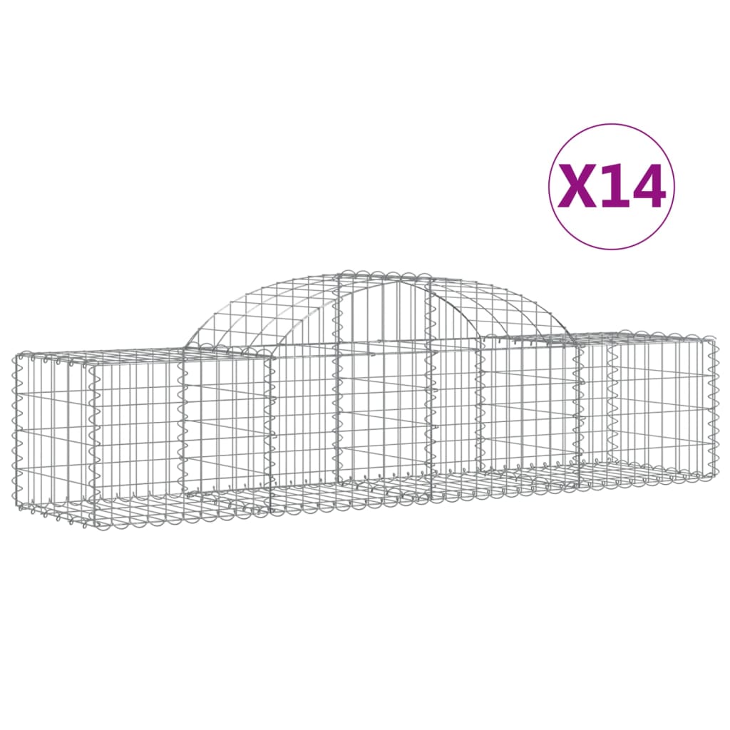 Paniers à gabions arqués 14 pcs 200x50x40/60 cm fer galvanisé