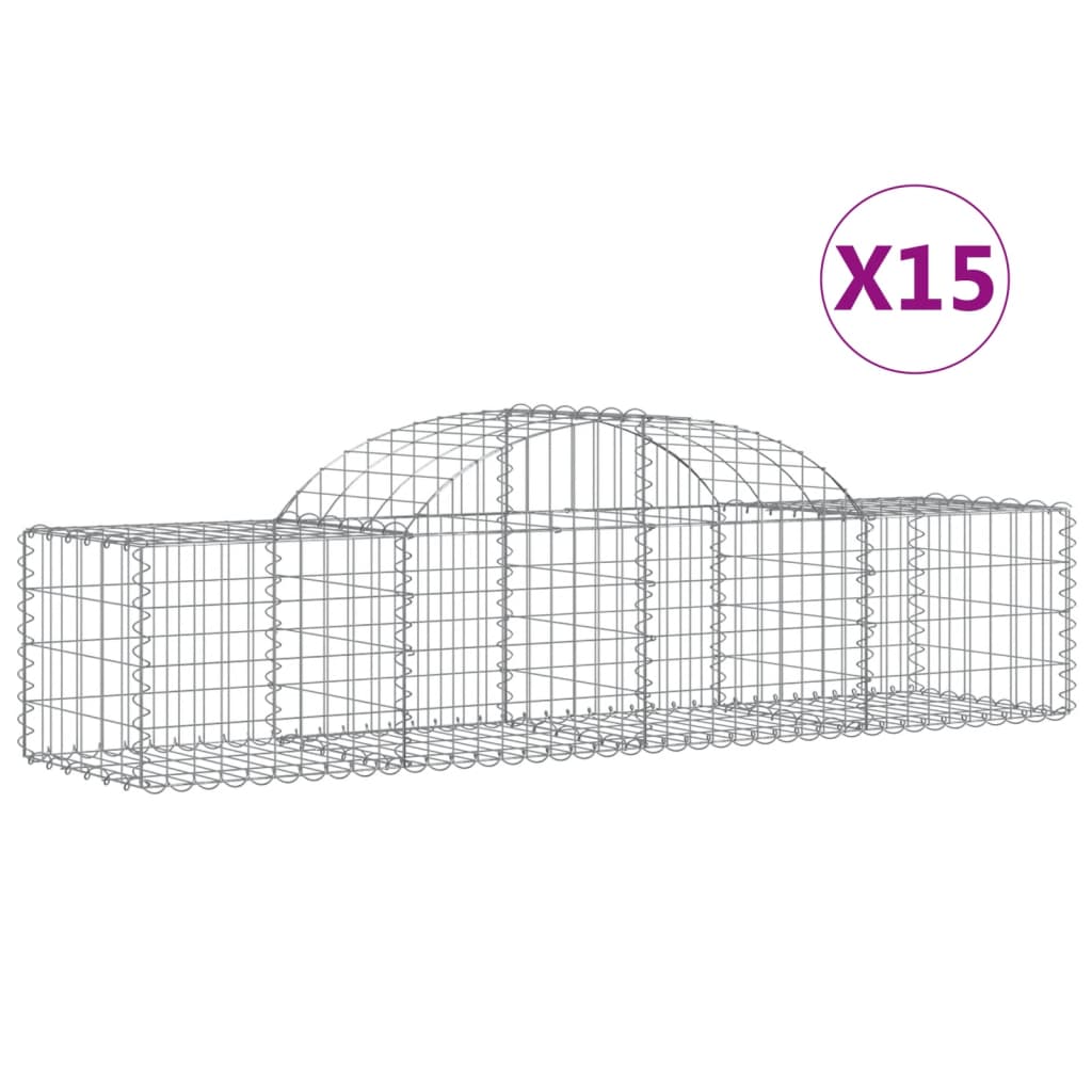 Paniers à gabions arqués 15 pcs 200x50x40/60 cm fer galvanisé