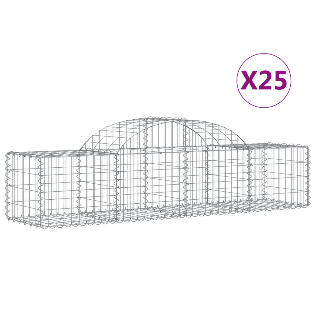 Paniers à gabions arqués 25 pcs 200x50x40/60 cm fer galvanisé