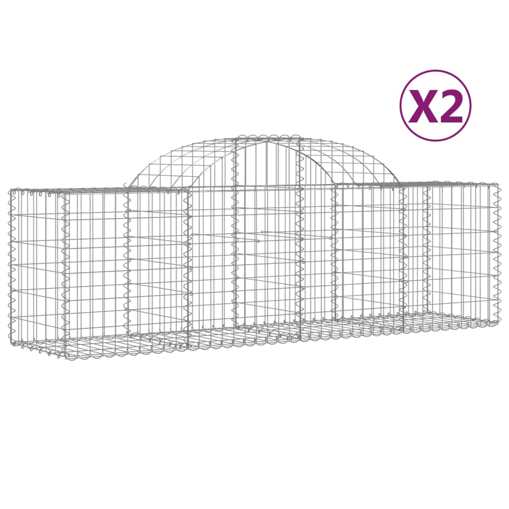 Paniers à gabions arqués 2 pcs 200x50x60/80 cm Fer galvanisé