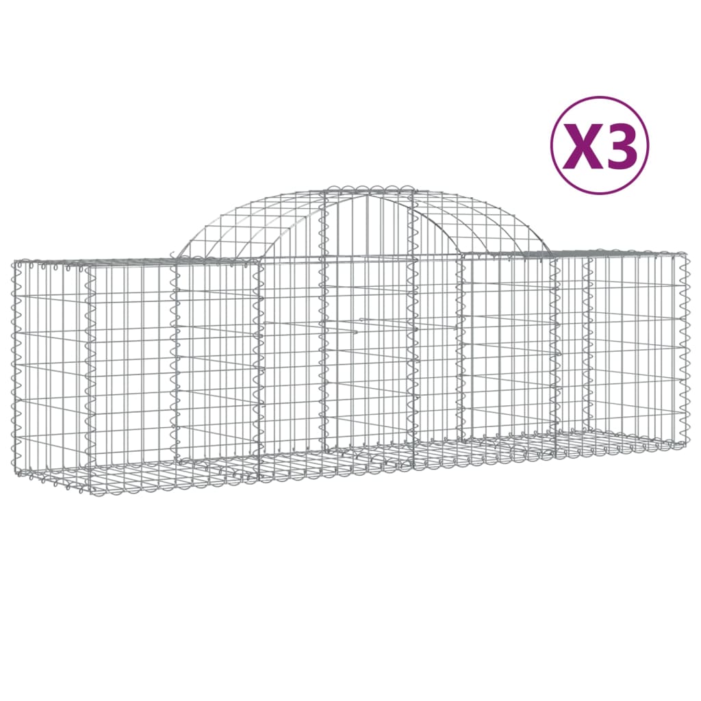 Paniers à gabions arqués 3 pcs 200x50x60/80 cm Fer galvanisé