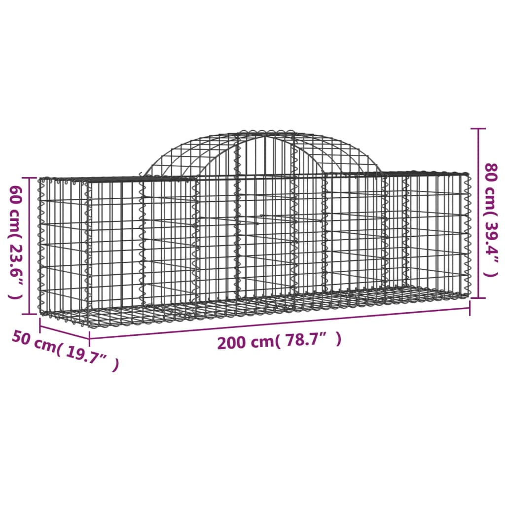 Paniers à gabions arqués 3 pcs 200x50x60/80 cm Fer galvanisé