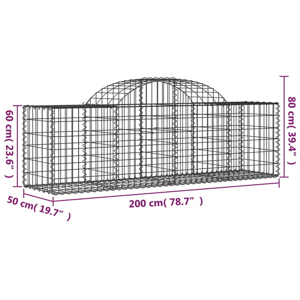 Paniers à gabions arqués 6 pcs 200x50x60/80 cm Fer galvanisé