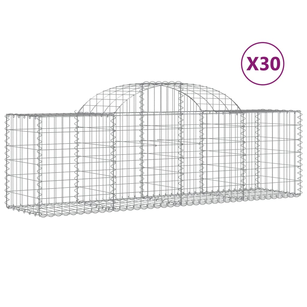 Paniers à gabions arqués 30 pcs 200x50x60/80 cm fer galvanisé