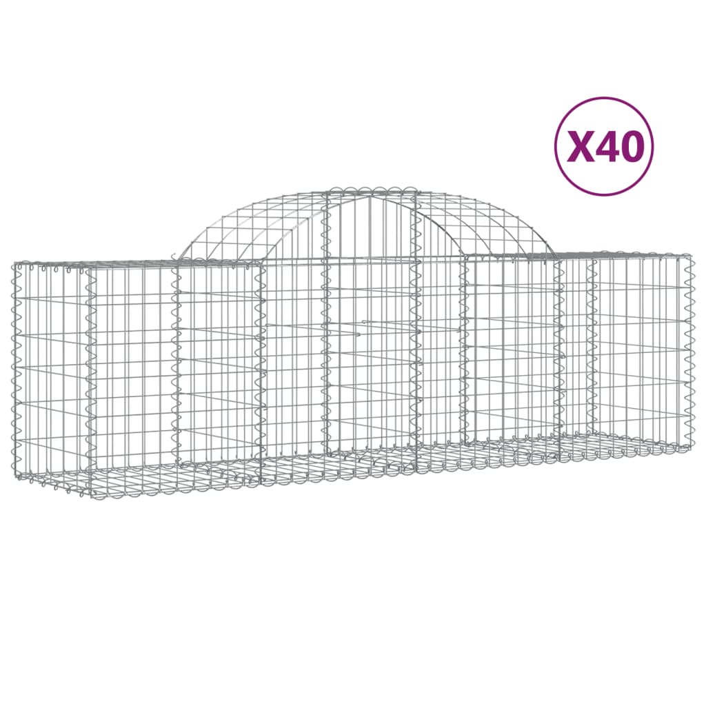 Paniers à gabions arqués 40 pcs 200x50x60/80 cm fer galvanisé