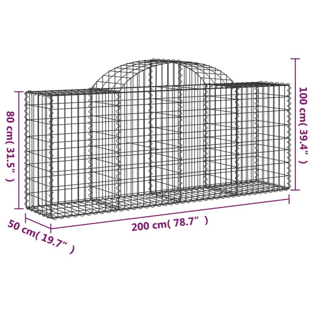 Paniers à gabions arqués 2 pcs 200x50x80/100 cm Fer galvanisé