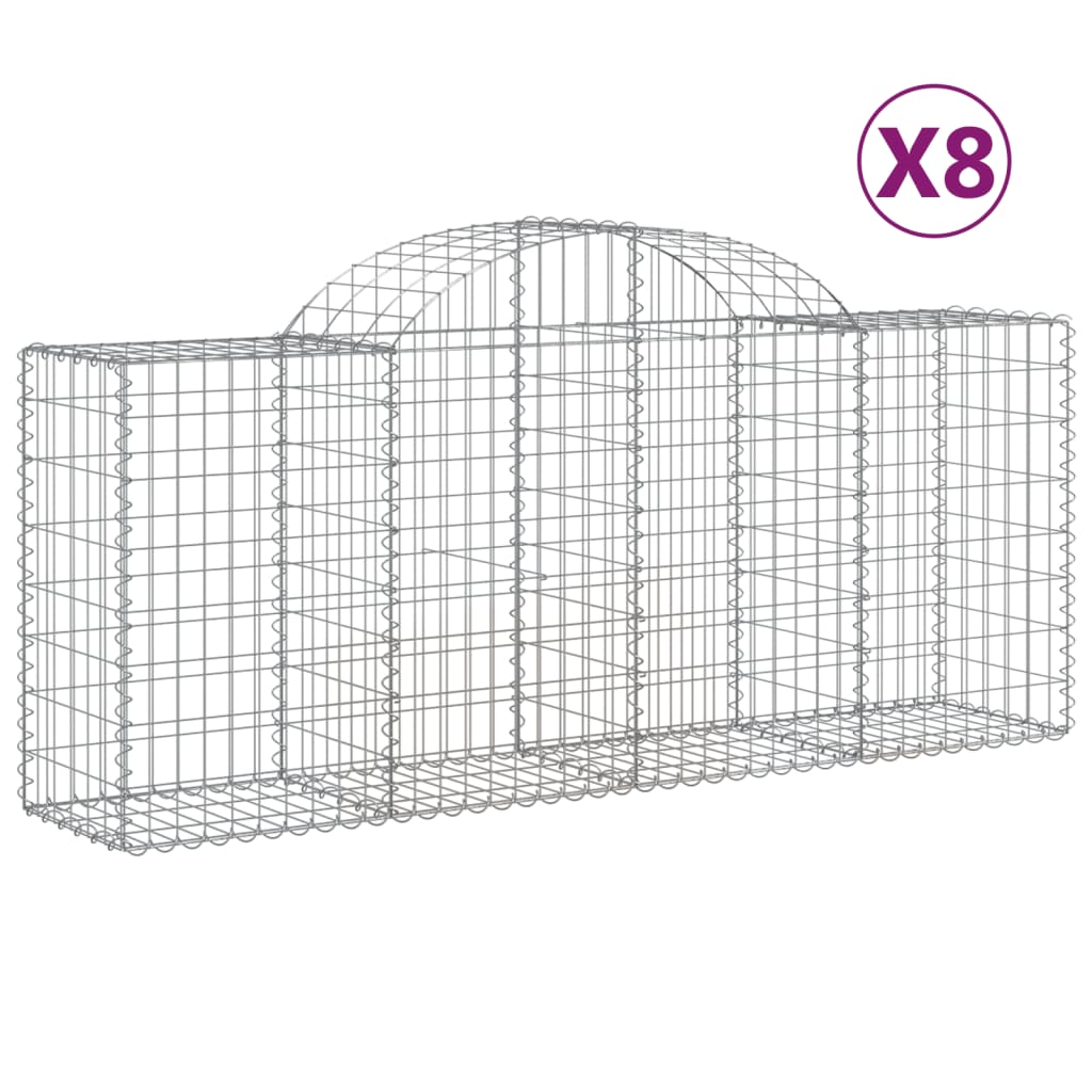 Paniers à gabions arqués 8 pcs 200x50x80/100 cm Fer galvanisé