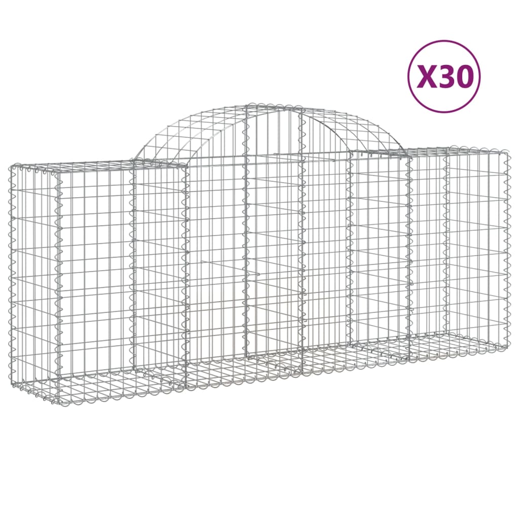 Paniers à gabions arqués 30 pcs 200x50x80/100 cm Fer galvanisé