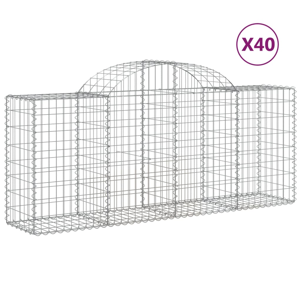 Paniers à gabions arqués 40 pcs 200x50x80/100 cm Fer galvanisé