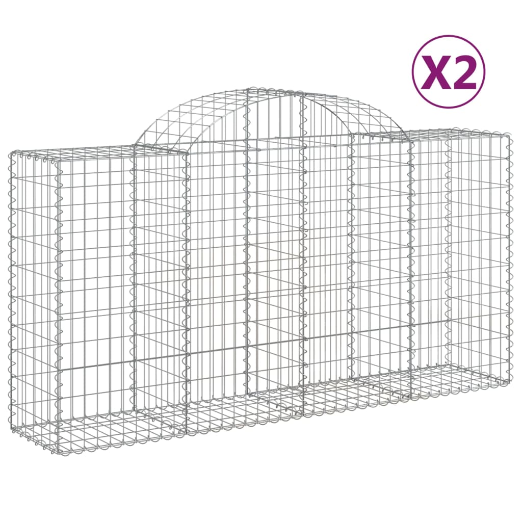 Paniers à gabions arqués 2 pcs 200x50x100/120 cm fer galvanisé