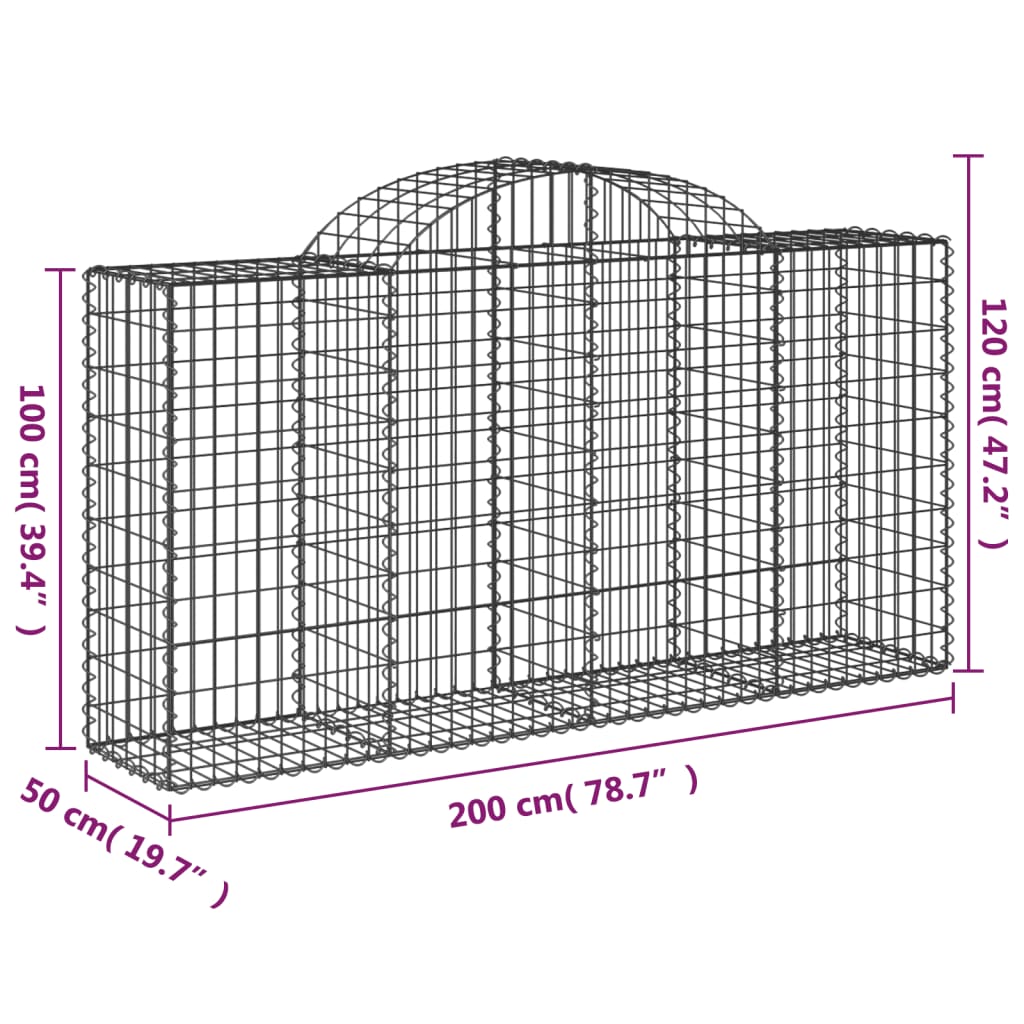 Paniers à gabions arqués 4 pcs 200x50x100/120 cm fer galvanisé