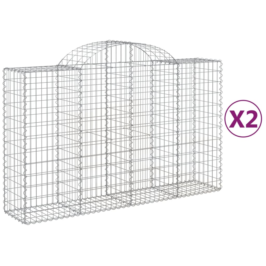 Paniers à gabions arqués 2 pcs 200x50x120/140 cm Fer galvanisé