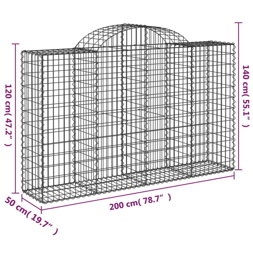 Paniers à gabions arqués 2 pcs 200x50x120/140 cm Fer galvanisé